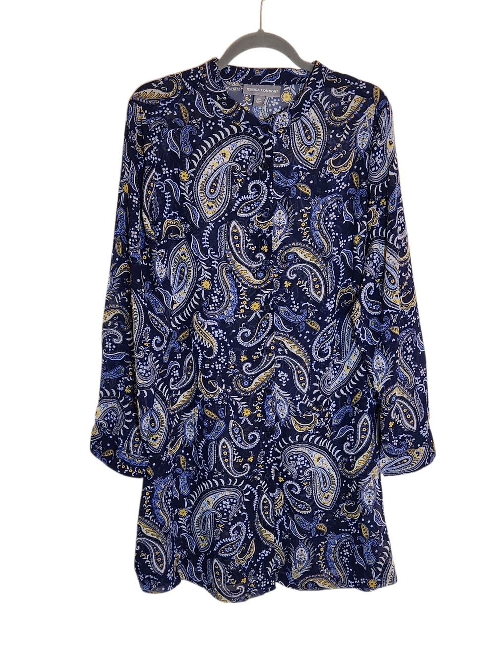 Jessica London Navy Paisley Print Sheer Button Up Tunic Blouse Size 20W